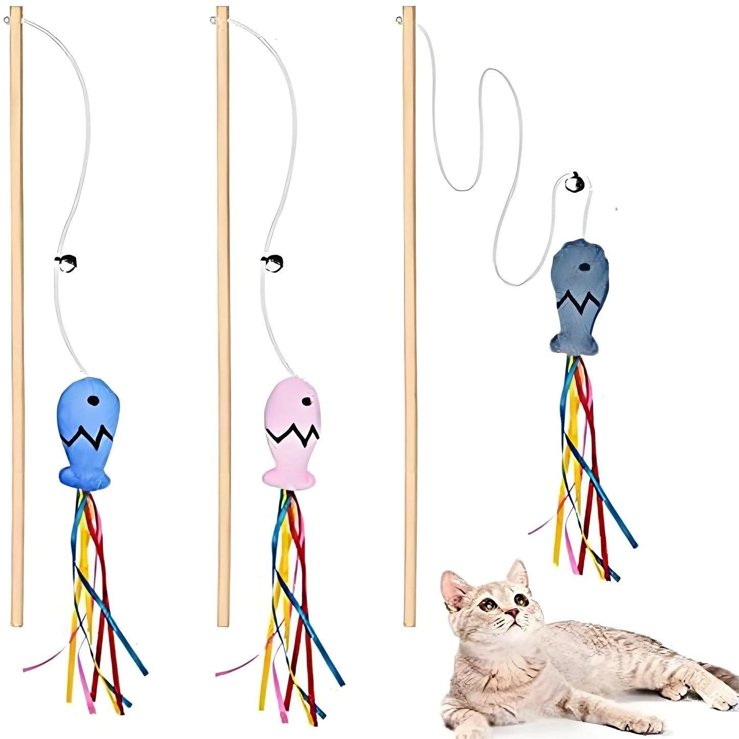 bunte Katzenangel mit Feder und Bändern