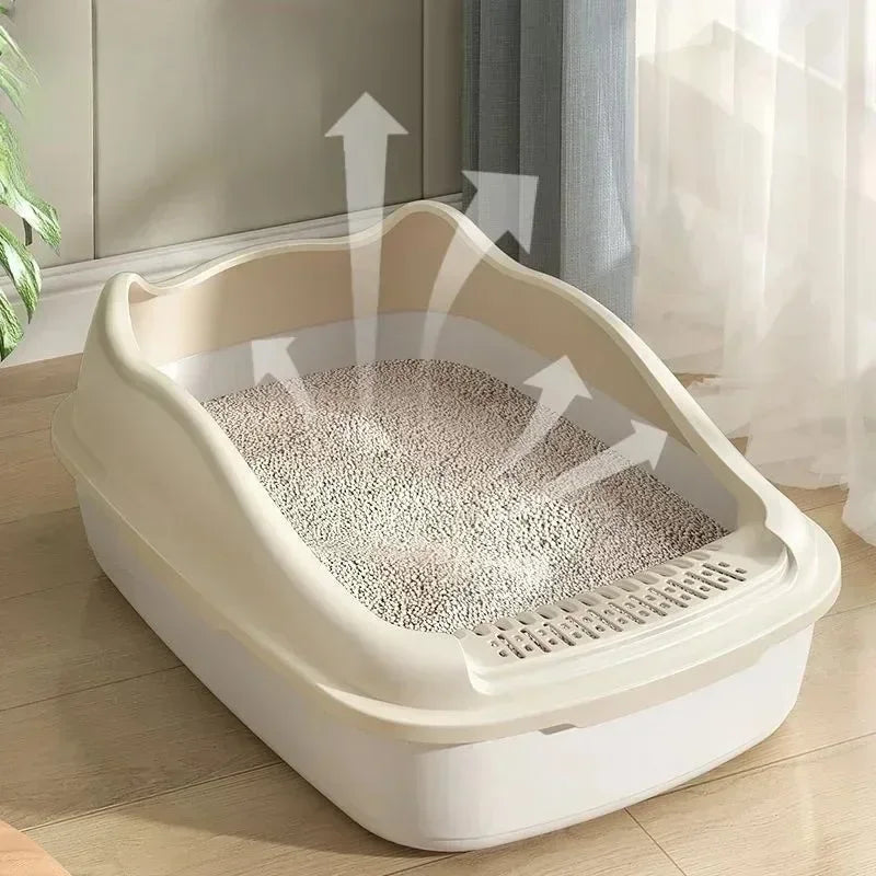 Beige Katzentoilette aus PP-Kunststoff, hygienisch & offen