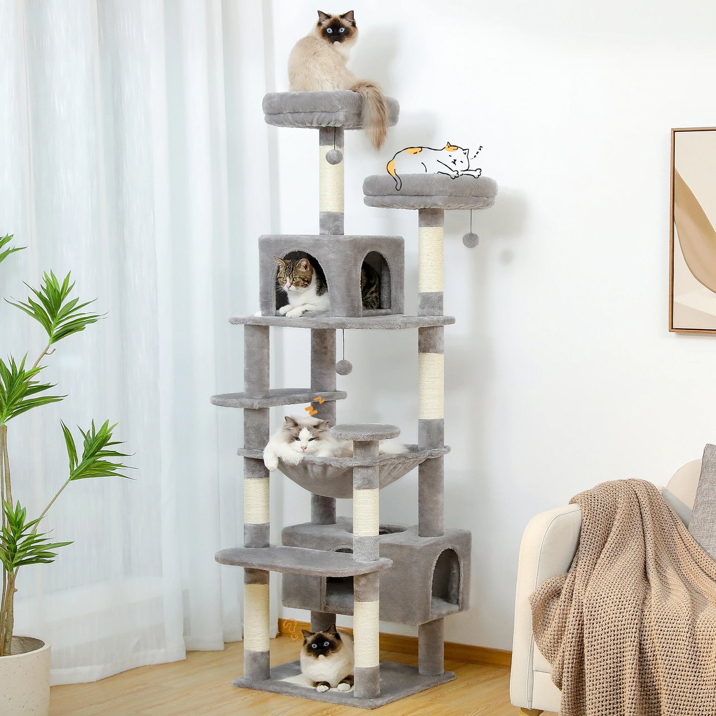 großer kratzbaum mit hängematte