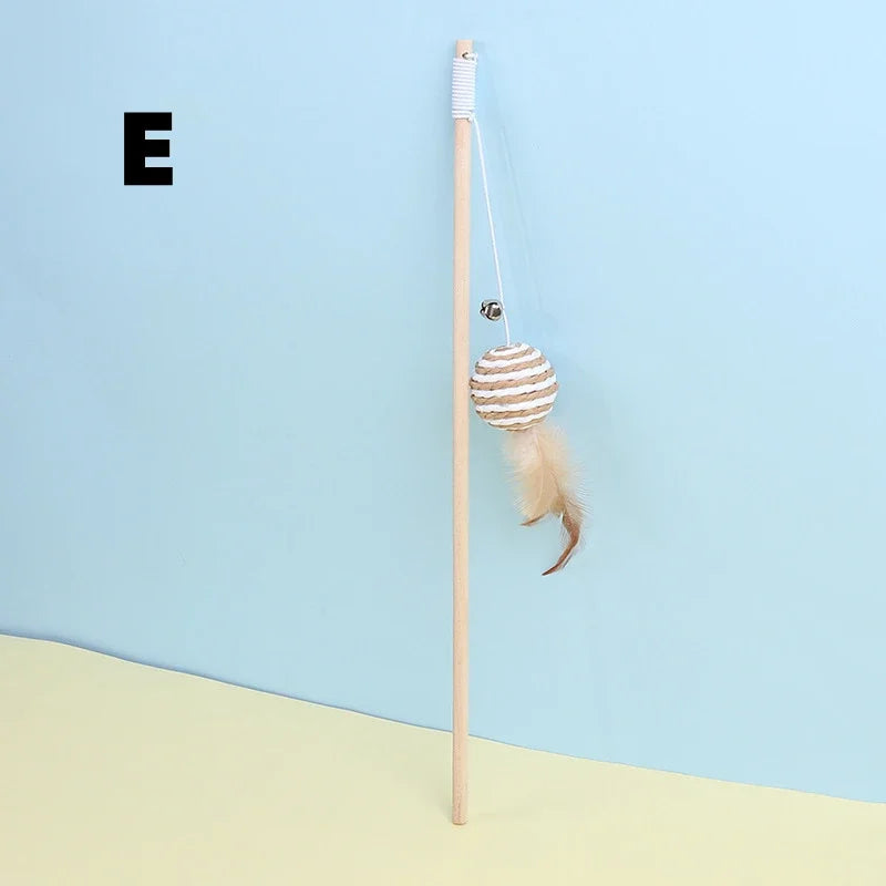 katze spielzeug angel mit federn aus holz variante e