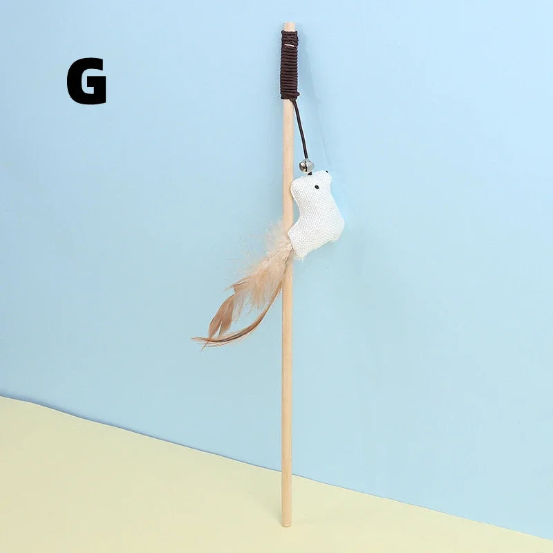 katze spielzeug angel mit federn aus holz variante g