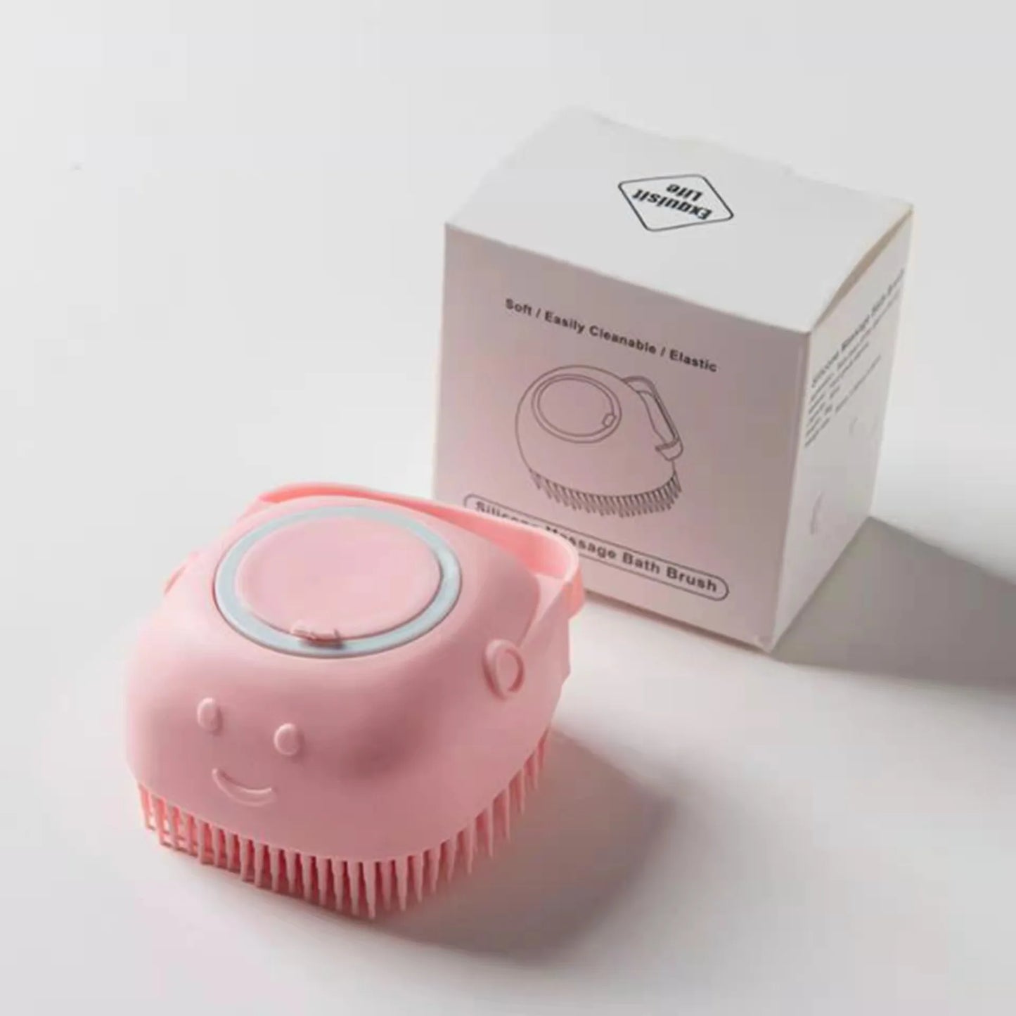 Silikon-Badebürste mit Shampoo-Spender in Rosa für Haustiere