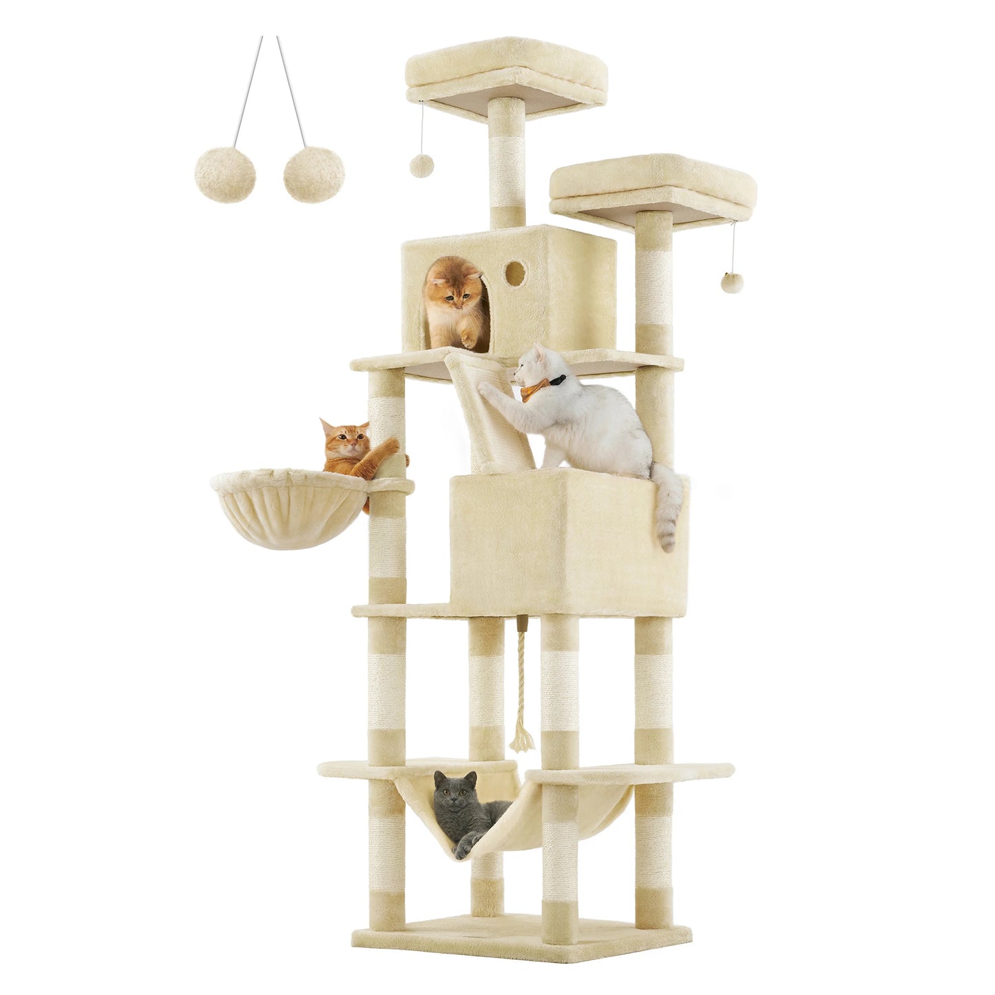 XXL Kratzbaum für Katzen mit Hängematte in Beige