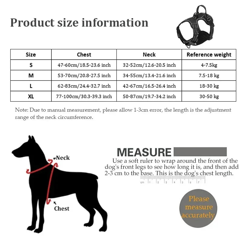 Hundegeschirr in 4 Größen Größenangabe