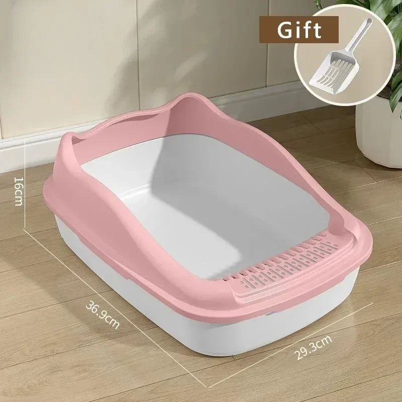 Rosa Katzentoilette mit hohem Rand und Streuschutz