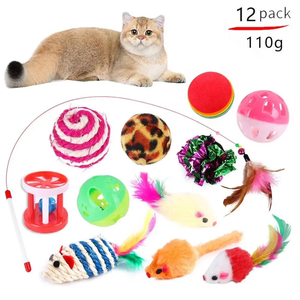 12Stk. Katzenspielzeug set mit bällen, Katzenangel usw.