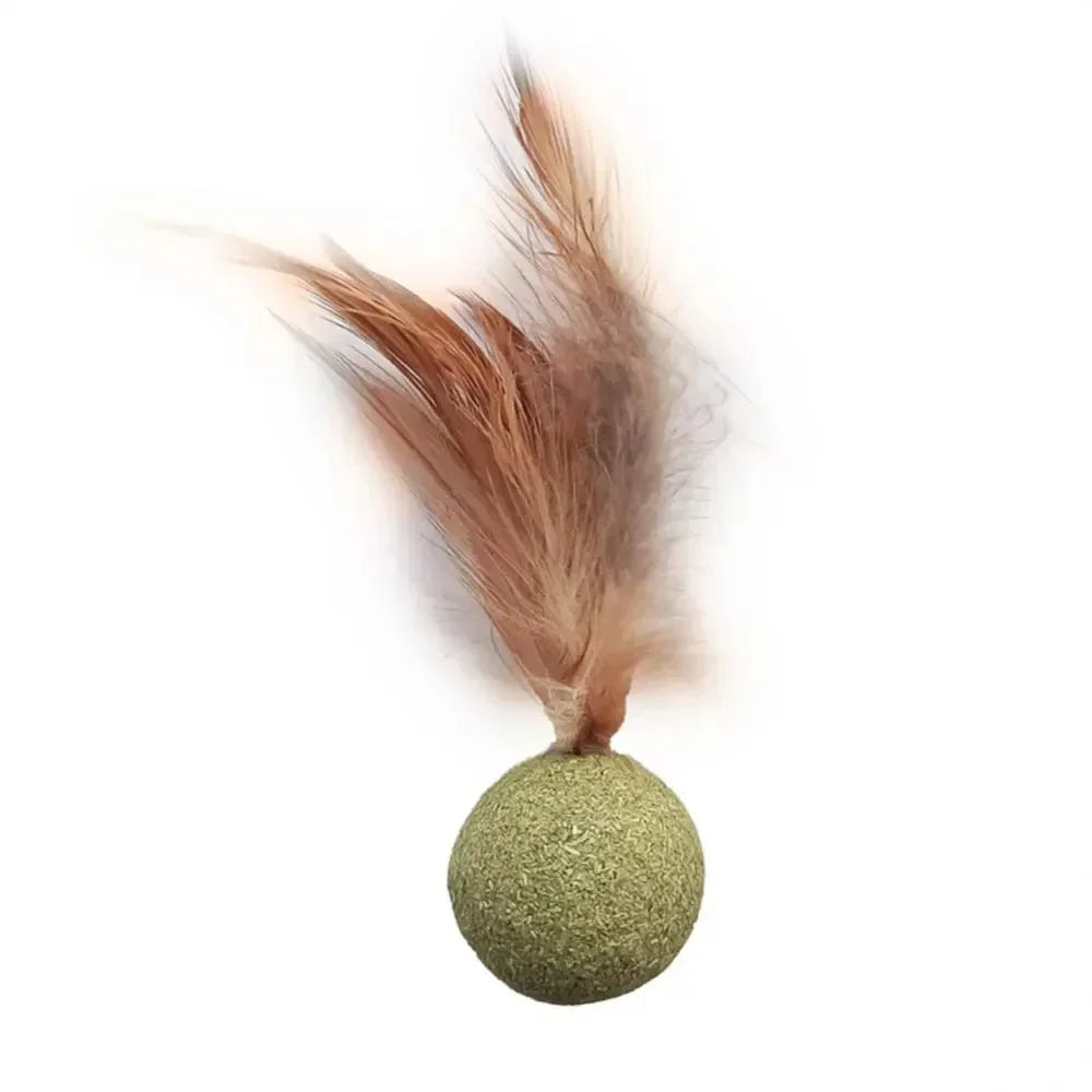 Katzenminze-Ball mit Feder in Nahaufnahme
