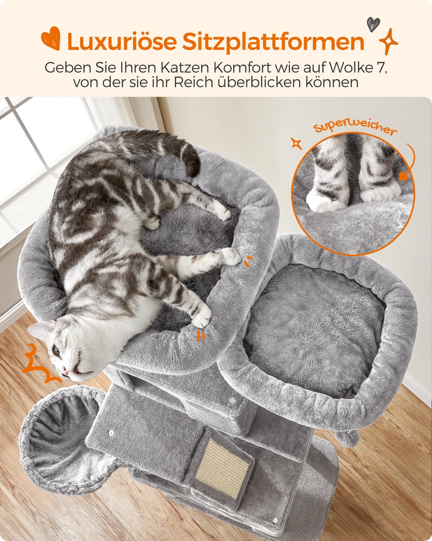 Katzenbaum mit Höhlen und Plüschplattformen