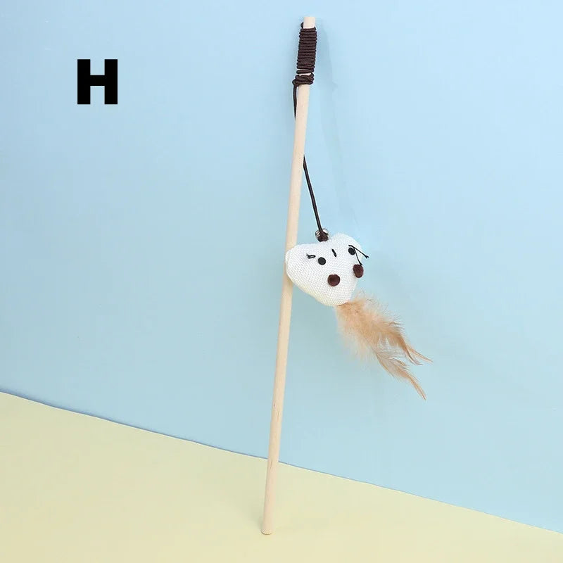 katze spielzeug angel mit federn aus holz variante h