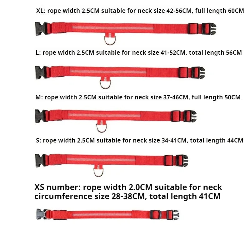 Größenvergleich XS bis XL LED Halsband