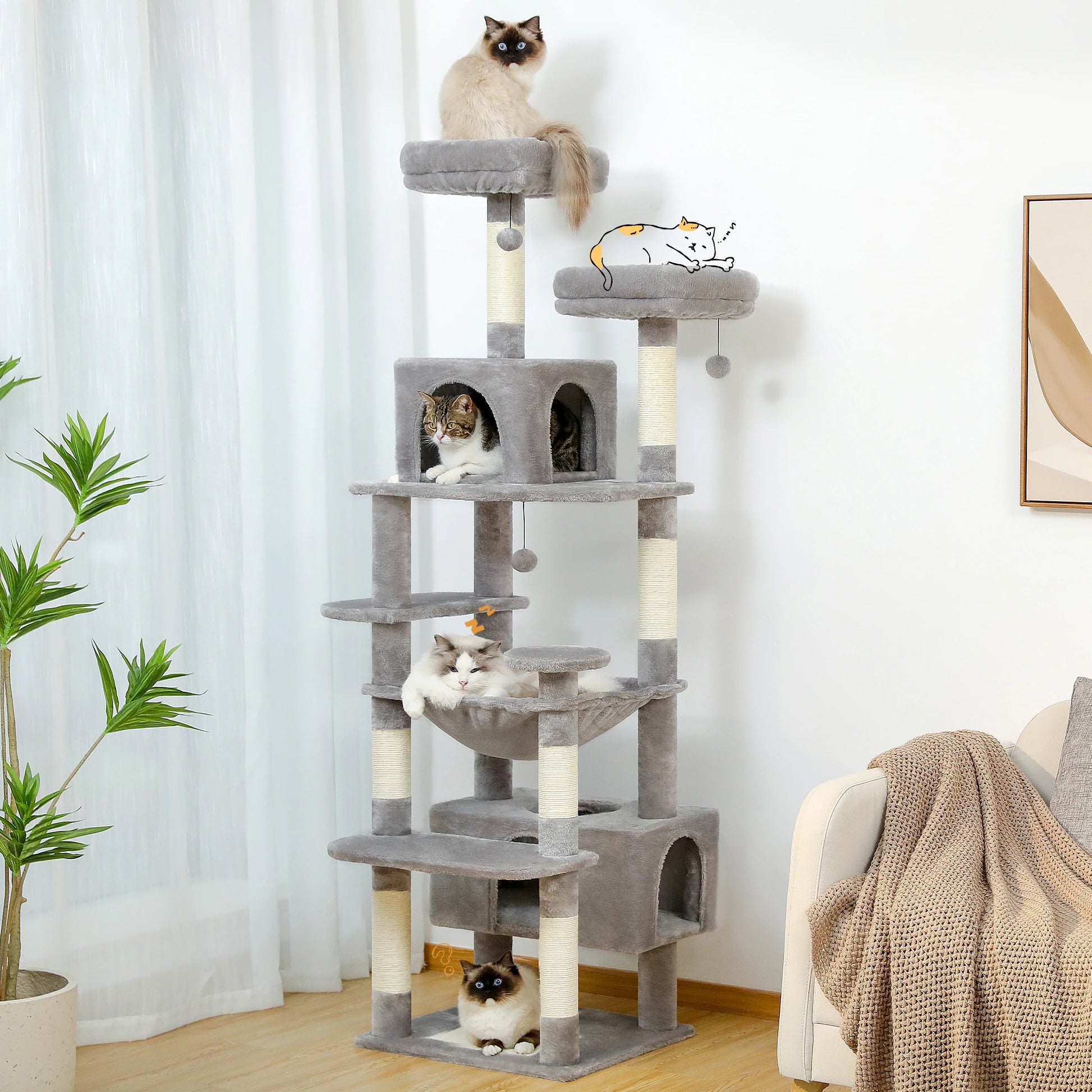 großer kratzbaum mit hängematte