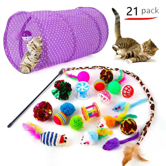 katzenspielzeug set 21 teile mit tunnel