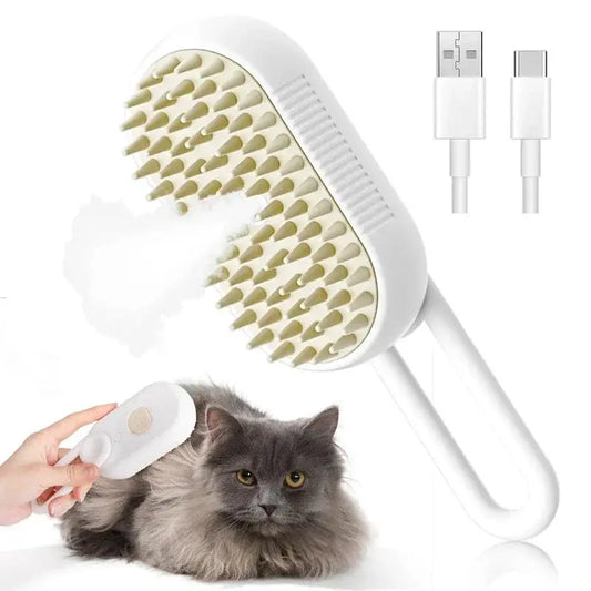 Dampf Katzenbürste mit Griff für Katzen in Beige