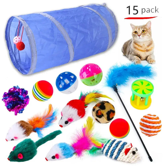 katzenspielzeug set mit tunnel und bällen