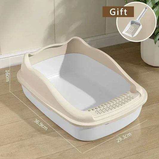 Halbgeschlossene Katzentoilette in Beige mit Schaufel
